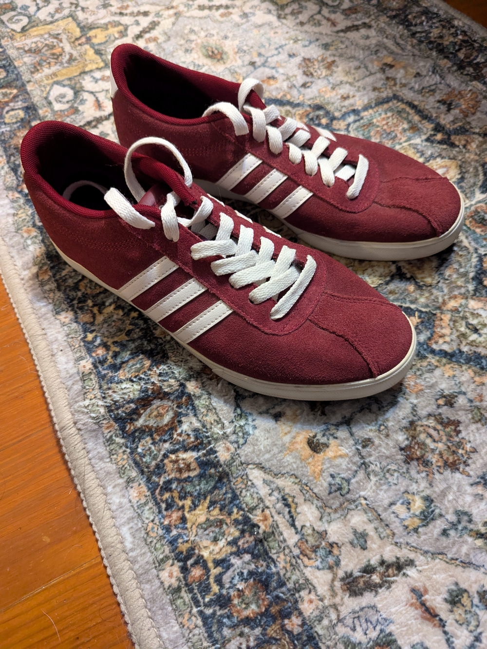 adidas NEO Women’s Burgundy Suede Sneakers with White Stripes